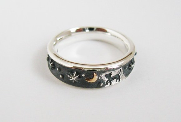 猫のシルバーリング、月の散歩